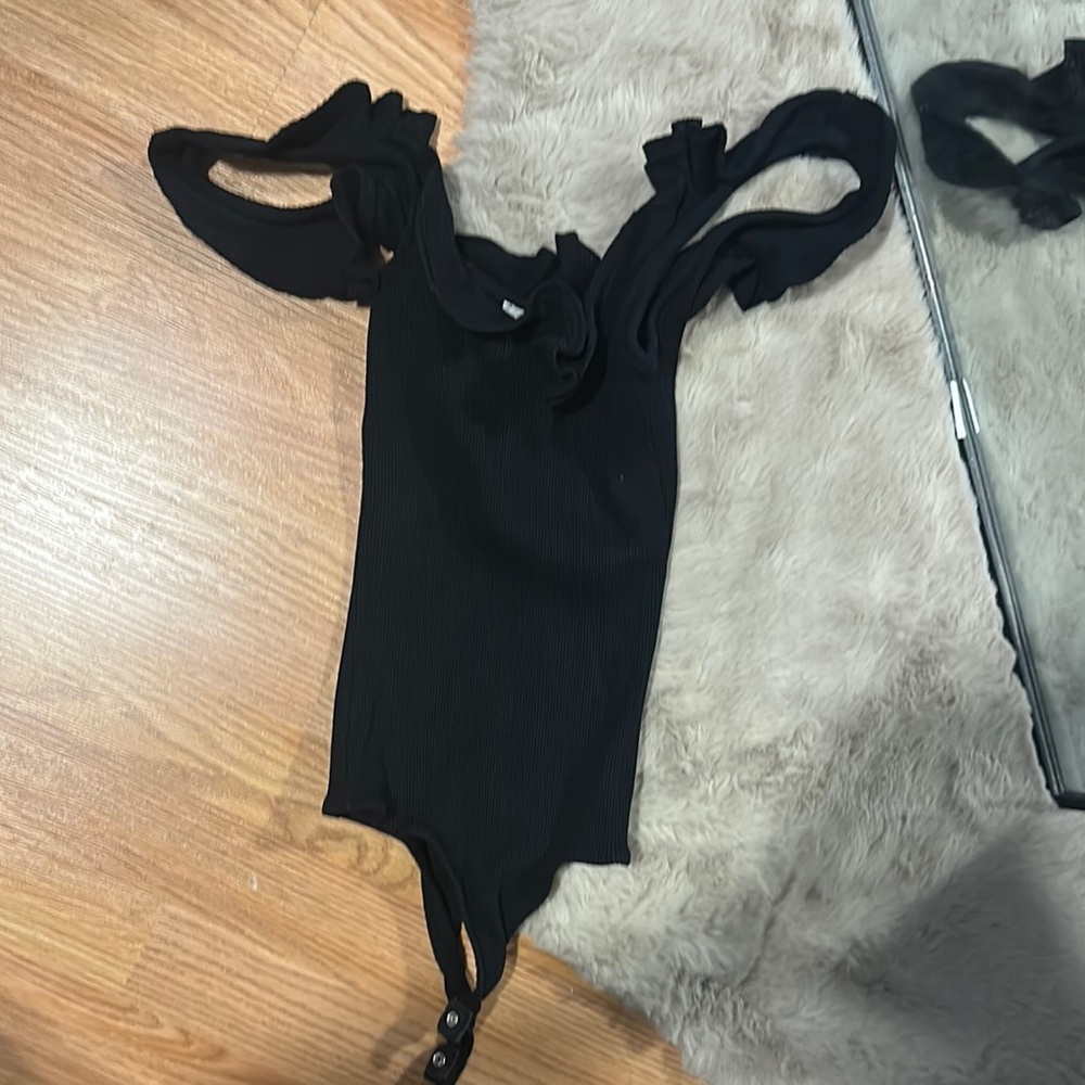 Francesca's Black Ruffled Bodysuit